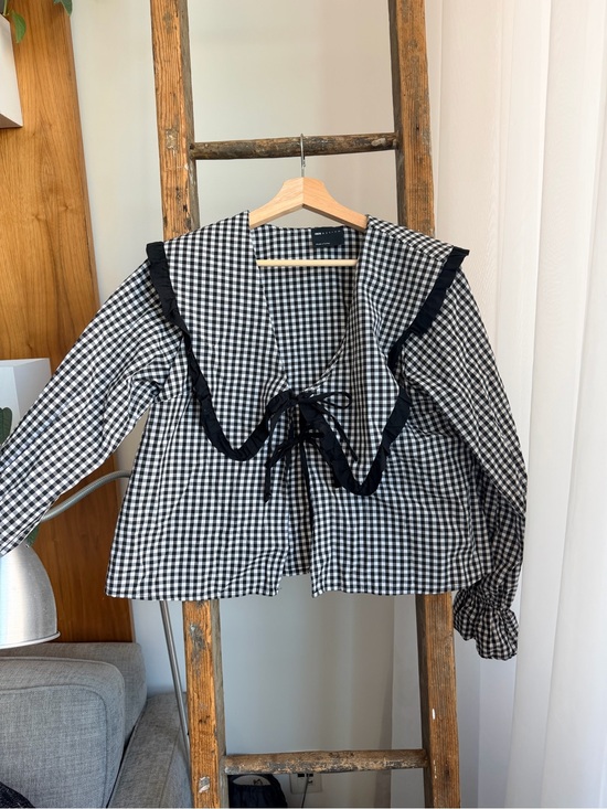 Tops - Oversized Collar Gingham Blouse